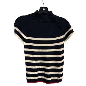Maeve Mock Neck sweater tee Black and white stripes NWT size XS
